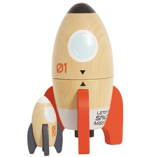 Le Toy Van Wooden Space Rocket Duo Toy Plastic Free with Hidden Mini Rocket Suitable for 24 Months Girls and Boys - Image 1