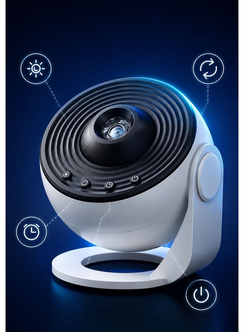 جهاز عرض المجرة الاحترافي (Galaxy Projector Pro) - جهاز عرض نجوم وقبة سماوية متعدد الوظائف (13 في 1) يضم أقراصاً للنظام الشمسي والأبراج والمجرات، مع إضاءة ليلية للسقف قابلة للدوران بزاوية 360 درجة، ومؤقت، وميزة ضبط التركيز. - Image 3