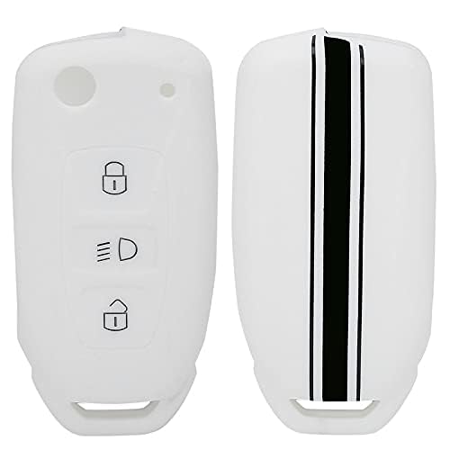 JVCV® Car Key Cover Compatible with Tata Curvv Tiago Tigor Punch Hexa Nexon Zest Bolt Safari Storme Flip Key - Rally Stripe (White Black) - Image 2