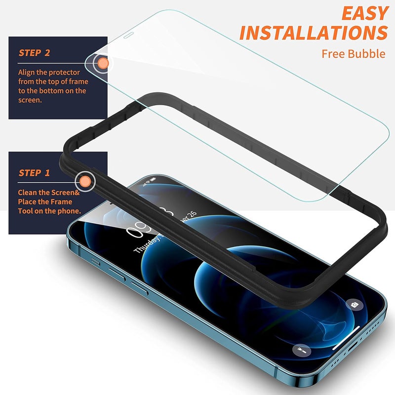 ImpactStrong 3-Pack Shatterproof Tempered Glass Screen Protector for iPhone 12 / iPhone 12 Pro [Easy Installation Frame] [Bubble Free] [9H Hardness] [Full Coverage] Case Friendly, 6.1 Inch - Image 3