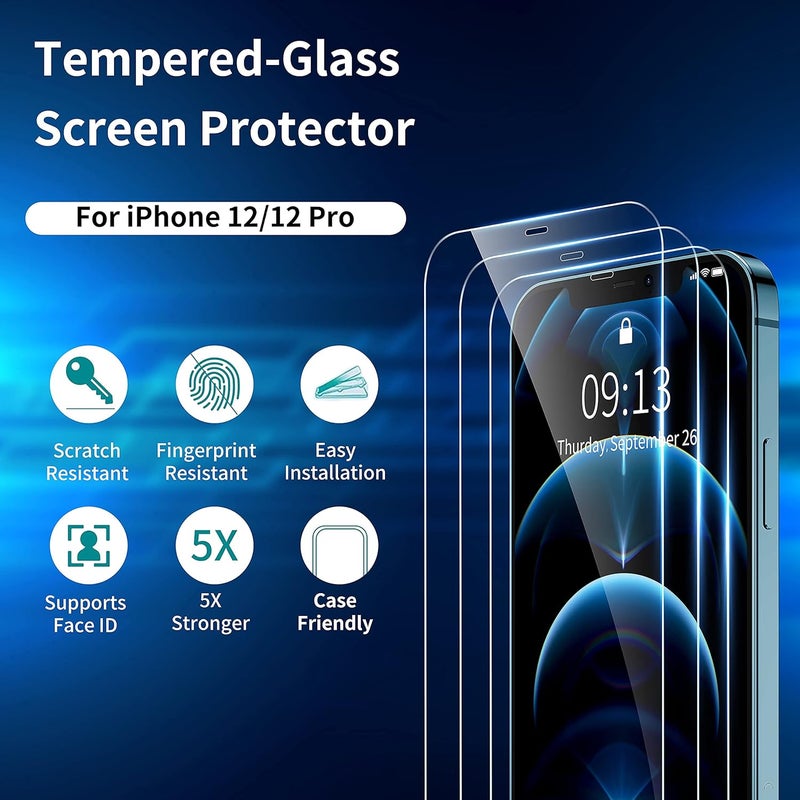ImpactStrong 3-Pack Shatterproof Tempered Glass Screen Protector for iPhone 12 / iPhone 12 Pro [Easy Installation Frame] [Bubble Free] [9H Hardness] [Full Coverage] Case Friendly, 6.1 Inch - Image 4