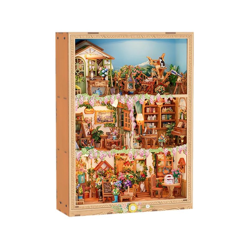 Tonecheer DIY Miniature House Kit Book Nook Dollhouse Story Frame Kit Wooden 3D Puzzle Wall Mountable Decor Diorama Model with Dust Cover and LED for Ideal Gift Blossom Time - Image 3