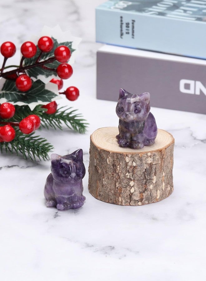 Jovivi 1.5" Amethyst Cystal Cat Statue Natural Stone Carved Cute Pocket Sitting Cat Figurines Sculpture Home Desk Christmas Decorations Gifts - Image 4