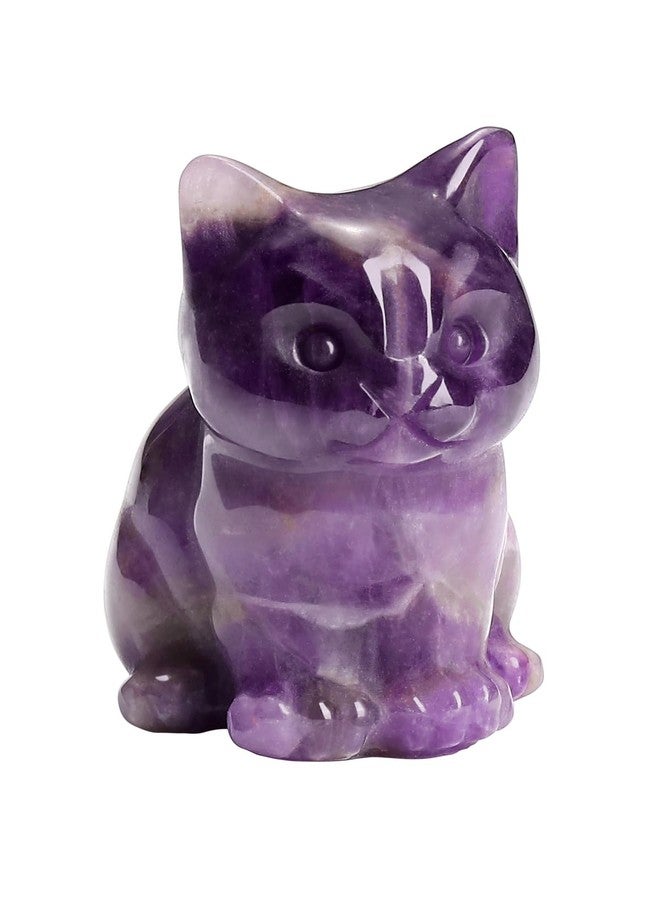 Jovivi 1.5" Amethyst Cystal Cat Statue Natural Stone Carved Cute Pocket Sitting Cat Figurines Sculpture Home Desk Christmas Decorations Gifts - Image 1