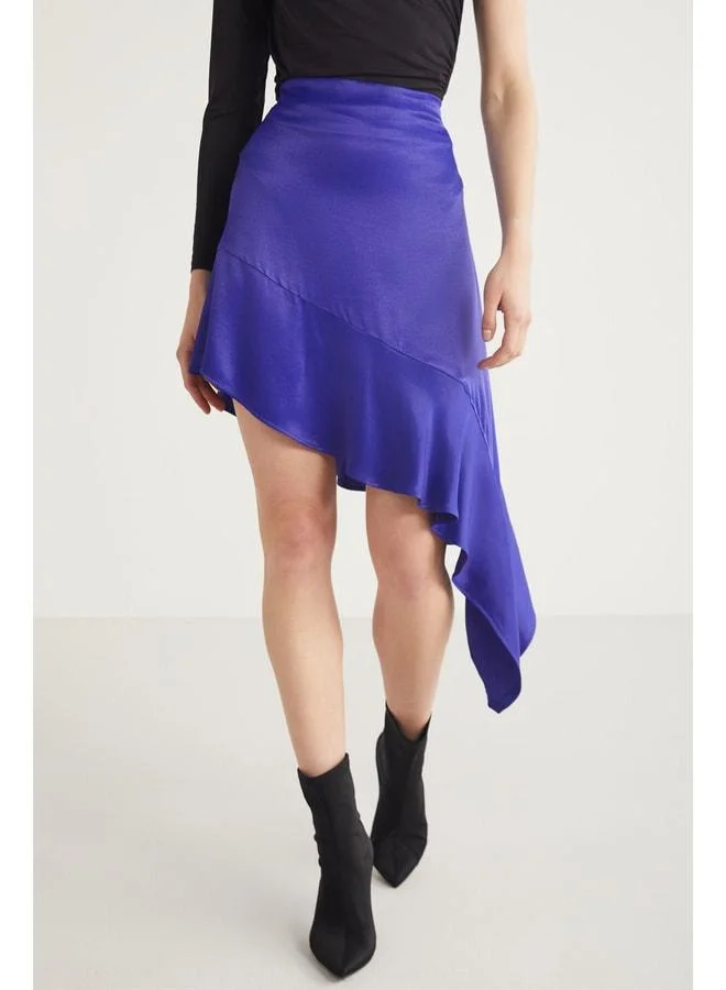 Ethiquet NELLIE Women's Asymmetric Cut Satin Fabric Skirt with Zipper Detail, Chic Purple.