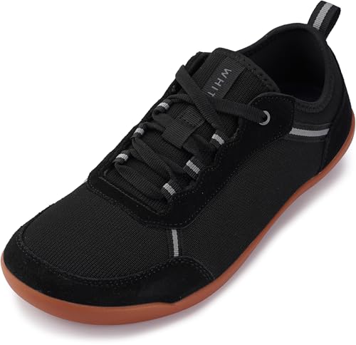 WHITIN Men's Wide Toe Box Barefoot Shoes Zero Drop Width Minimalist Sneaker Knit Size 11 Knit Minimus Training Weightlifting Walking Black Gum 45 - Image 1