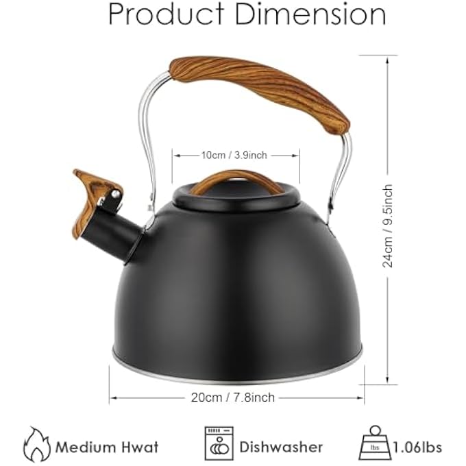 Azonee Whistling Tea Kettle 3 L Stainless Steel Stove Top Kettle For Coffee Tea Milk With Wood Grain Handle And Tall Whistle Retro Style Teapot For Kitchen Gas Stove Induction Cooker - Image 3
