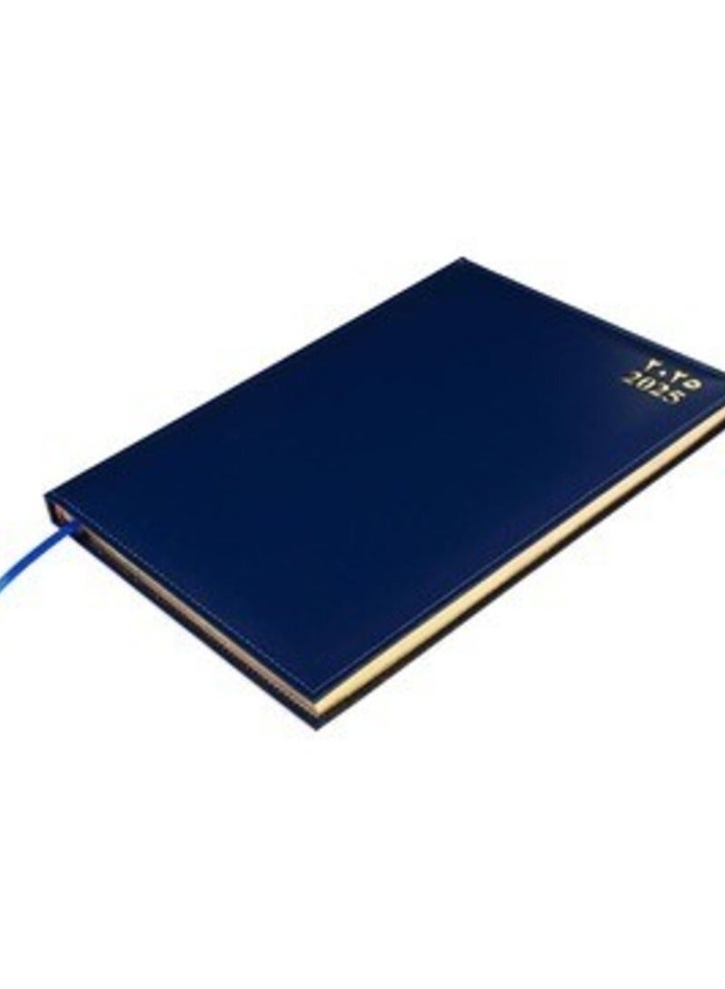 FIS 2025 A4 Golden Diary, Vinyl Materials, 1 Side Padded & Sewn Cover, Gilded Edges, Size A4(210x297mm), English/Arabic, 60gsm White Paper, Blue Color-FSDI43AEG25BL