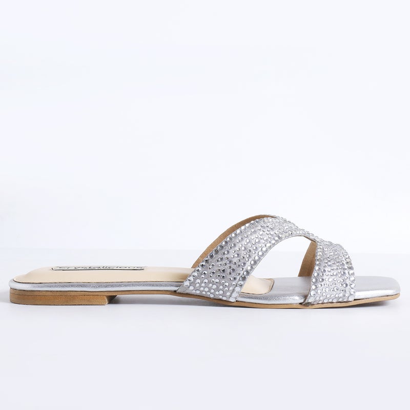 Crystalicious Sapphire Handcrafted Chic & Comfort Rhinestones Women Flat Sandal Non-Slip For Day-To-Night Wear - Image 4