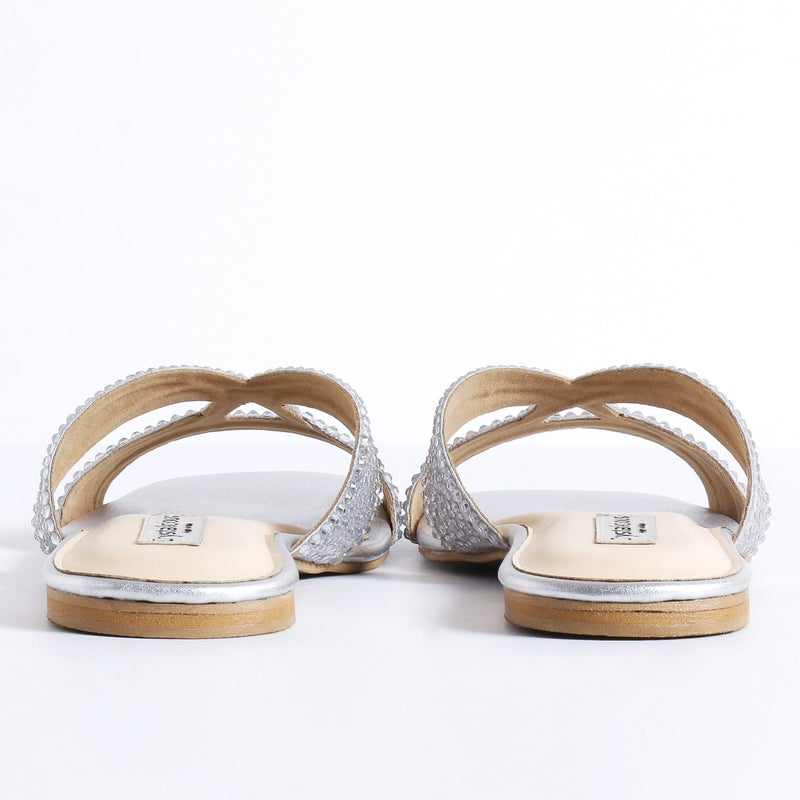Crystalicious Sapphire Handcrafted Chic & Comfort Rhinestones Women Flat Sandal Non-Slip For Day-To-Night Wear - Image 5