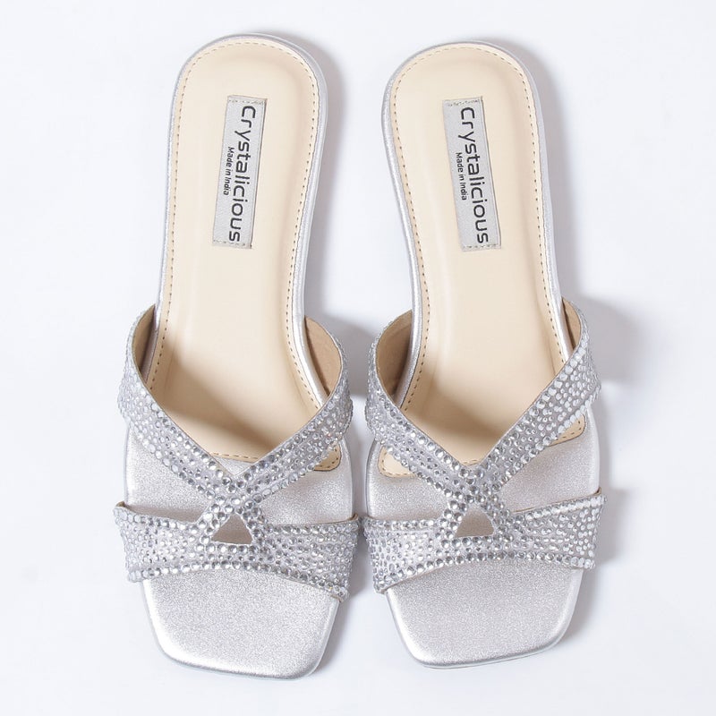 Crystalicious Sapphire Handcrafted Chic & Comfort Rhinestones Women Flat Sandal Non-Slip For Day-To-Night Wear - Image 1