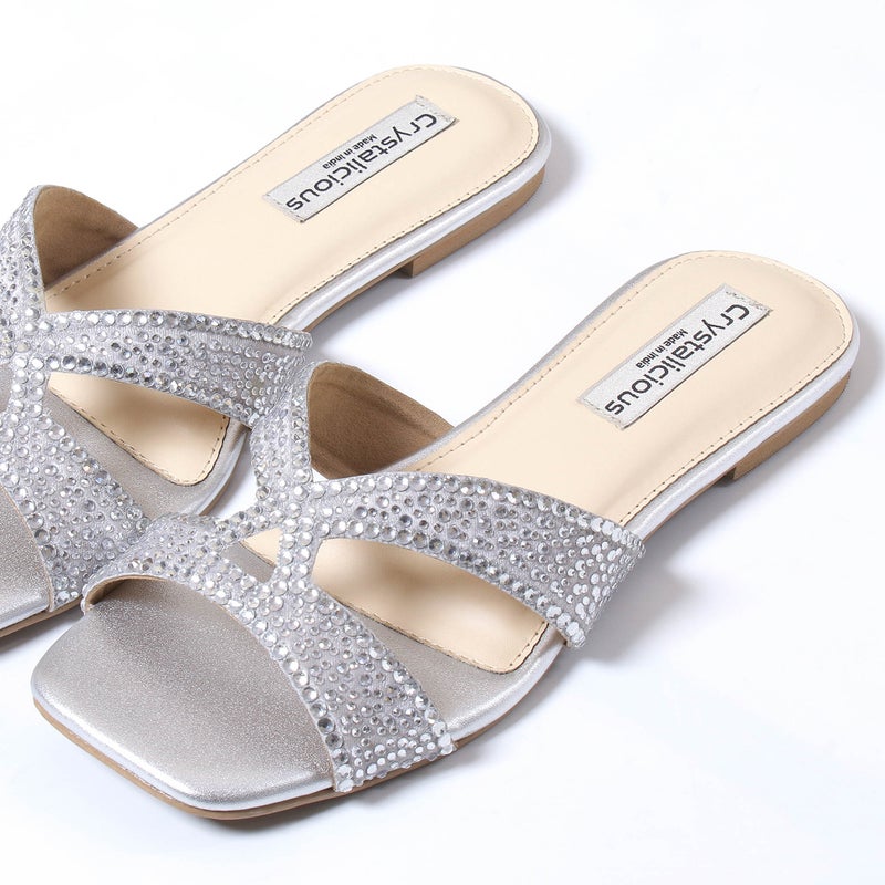 Crystalicious Sapphire Handcrafted Chic & Comfort Rhinestones Women Flat Sandal Non-Slip For Day-To-Night Wear - Image 2