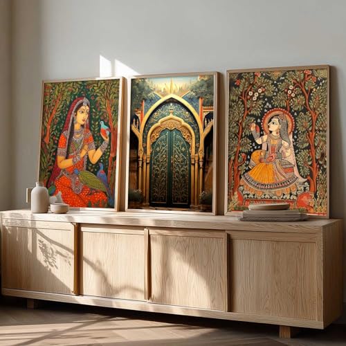 kotart Traditional Wall Art Painting With Frame | Madhubani Paintings Home Decoration For Living Room Bed Room Hotel Wall Decor Digital Reprint Set of 3 (13X17 inch) - Image 5