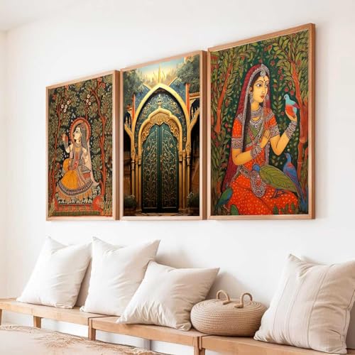 kotart Traditional Wall Art Painting With Frame | Madhubani Paintings Home Decoration For Living Room Bed Room Hotel Wall Decor Digital Reprint Set of 3 (13X17 inch) - Image 3