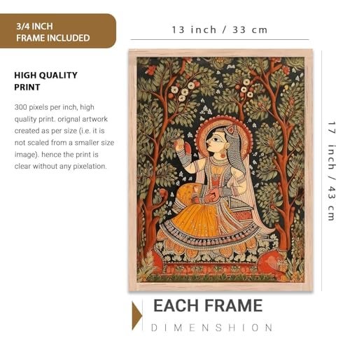 kotart Traditional Wall Art Painting With Frame | Madhubani Paintings Home Decoration For Living Room Bed Room Hotel Wall Decor Digital Reprint Set of 3 (13X17 inch) - Image 2
