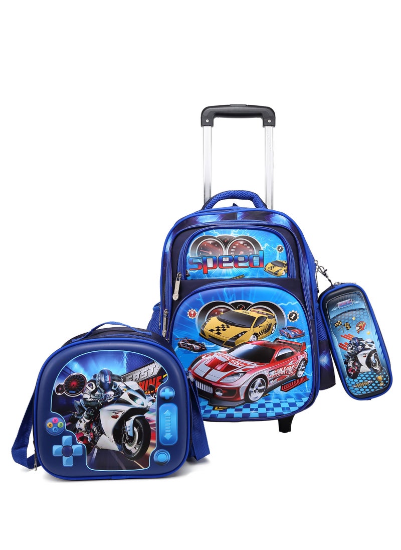 Stargold Baby Backpack 3Pcs For Baby Boys 1 lunch 1 Pencil Box And 1 Bag With Adjustable Strap For School 2 Wheels 16 Inch  - Image 5