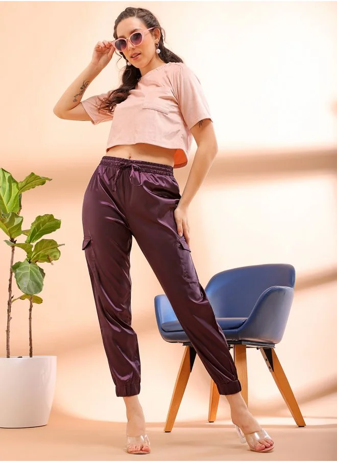Freehand Women Regular Fit Solid High-Rise Cargo Joggers