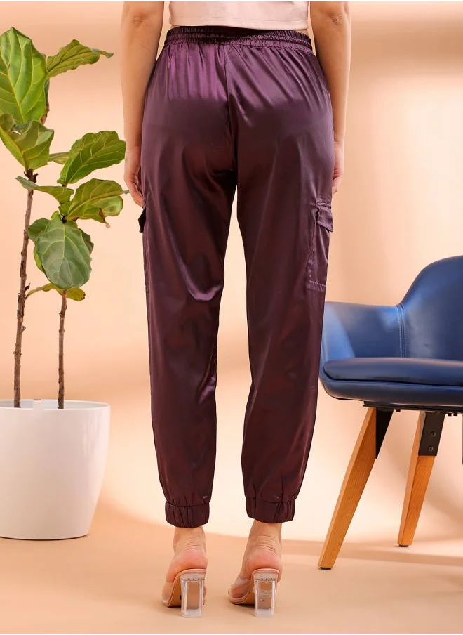Freehand Women Regular Fit Solid High-Rise Cargo Joggers