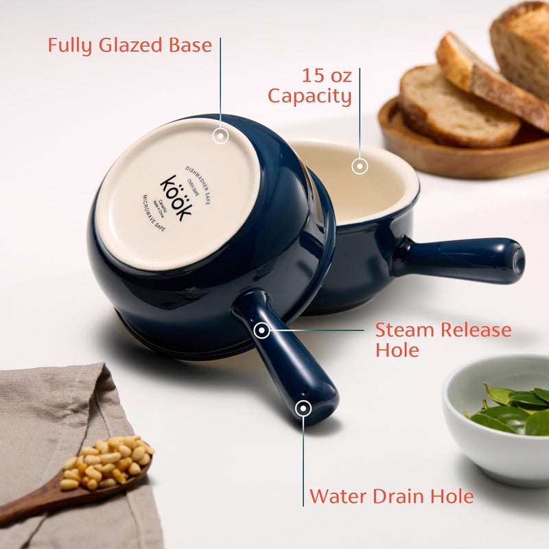Kook French Onion Soup Bowls, French Onion Soup Crocks, Soup Bowl with Handles, 15 oz, Set of 4, Ceramic Bowls, Microwave, Dishwasher Safe & Oven safe, Stoneware,(Navy) - Image 3