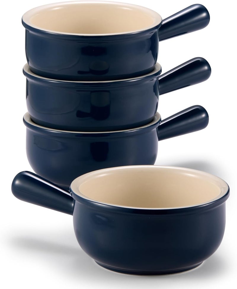 Kook French Onion Soup Bowls, French Onion Soup Crocks, Soup Bowl with Handles, 15 oz, Set of 4, Ceramic Bowls, Microwave, Dishwasher Safe & Oven safe, Stoneware,(Navy) - Image 2