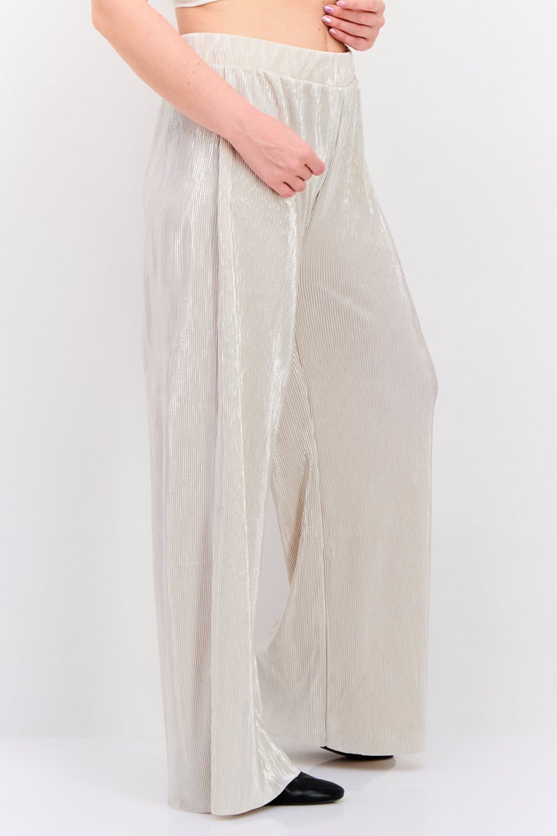 DEX Women Pleated Metallic Wide Leg Pants, Silver - Image 4
