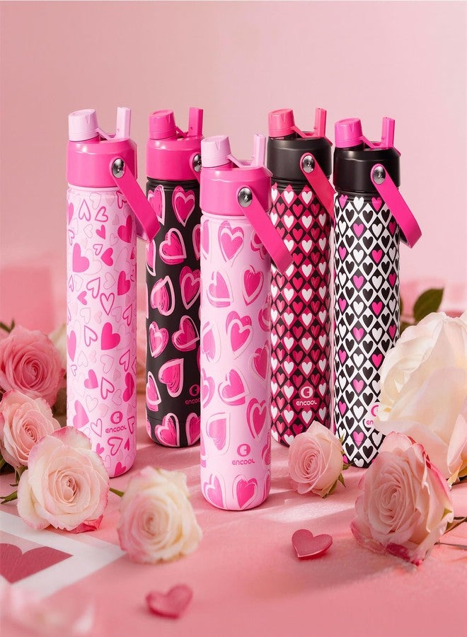 ENCOOL Insulated Water Bottle with Straw Stainless Steel Water Bottle, Leak-Proof, BPA-Free, Double Wall Vacuum Keeps Cold for 24 Hours for Sports, Travel, School (26 oz, Kiss Love Pink x Black) - Image 3