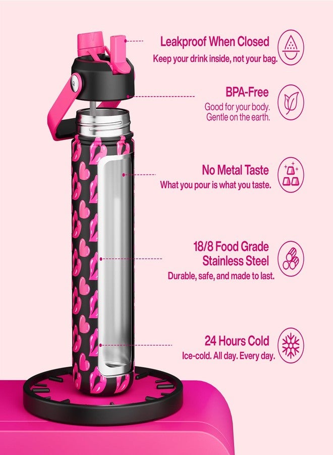ENCOOL Insulated Water Bottle with Straw Stainless Steel Water Bottle, Leak-Proof, BPA-Free, Double Wall Vacuum Keeps Cold for 24 Hours for Sports, Travel, School (26 oz, Kiss Love Pink x Black) - Image 5