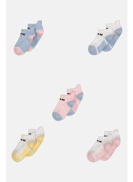 RBX Kids Girl 5 Pairs Brand Logo Socks, White  - Image 1