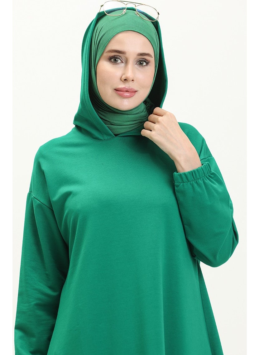Sefa Merve - Hooded Long Sports Tunic 71004-02 Green - Image 1