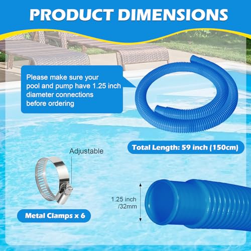 Picatu 2 Pcs 1.25" Pool Hose, 59" Long Accessory Pool Pump Replacement Hoses, Compatible with All Above Ground Pool Filter Pumps that Use 1 1/4 Diameter Hoses - Image 2