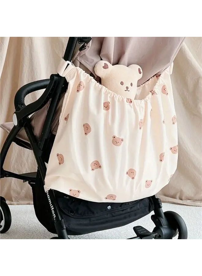 Printed Bear Lightweight Nylon Stroller Hanging Bag Large Capacity Organizer Multiple Pockets - Image 2