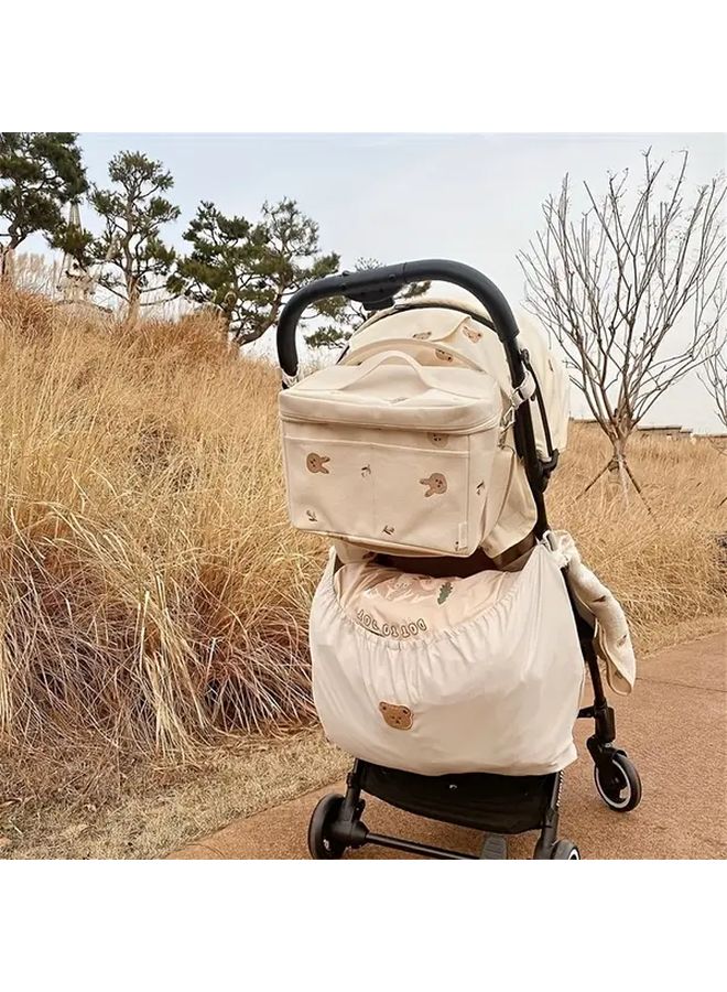 Printed Bear Lightweight Nylon Stroller Hanging Bag Large Capacity Organizer Multiple Pockets - Image 5