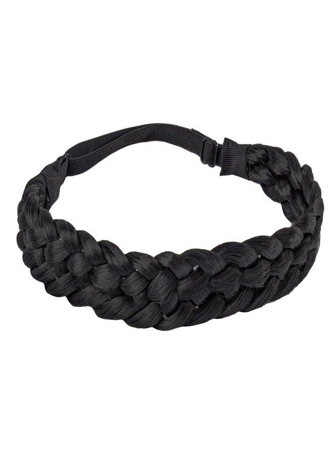 Fumwase 5 Strands Synthetic Hair Braided Headbands Stretch Elastic Classic Chunky Wide Plaited Hair Braids Braid Band Boho Black Headband for Women Girls Women's Padded Wig Beauty Accessories (Black) - Image 1
