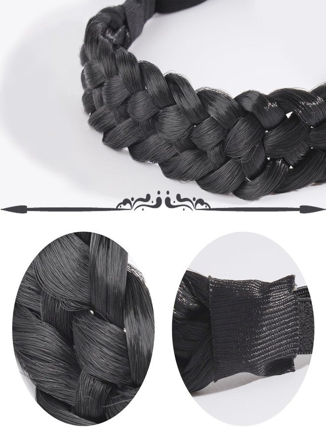 Fumwase 5 Strands Synthetic Hair Braided Headbands Stretch Elastic Classic Chunky Wide Plaited Hair Braids Braid Band Boho Black Headband for Women Girls Women's Padded Wig Beauty Accessories (Black) - Image 3