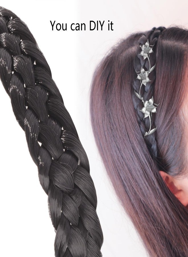 Fumwase 5 Strands Synthetic Hair Braided Headbands Stretch Elastic Classic Chunky Wide Plaited Hair Braids Braid Band Boho Black Headband for Women Girls Women's Padded Wig Beauty Accessories (Black) - Image 5