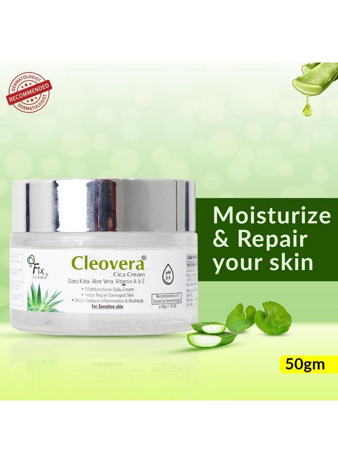 FIXDERMA Cleovera Cica Cream For Face With Gotu Kola Aloevera Vitamin A & E Damage Skin Repair Face Cream Suitable For Sensitive Dry & Damaged Skin 50G  - Image 2