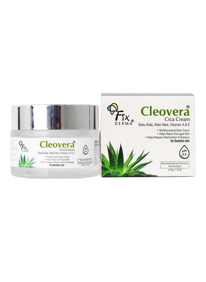 FIXDERMA Cleovera Cica Cream For Face With Gotu Kola Aloevera Vitamin A & E Damage Skin Repair Face Cream Suitable For Sensitive Dry & Damaged Skin 50G  - Image 1
