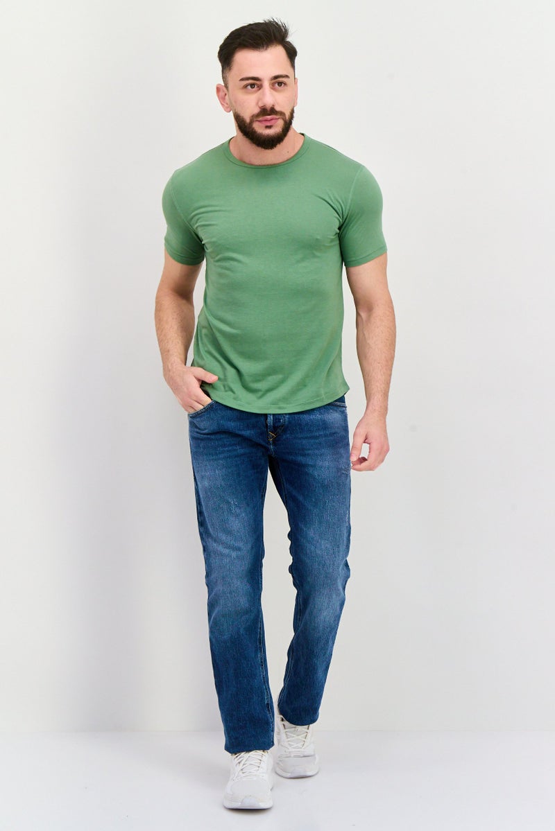Project Essentials Men Crew Neck Short Sleeves Plain T-Shirt, Green - Image 4