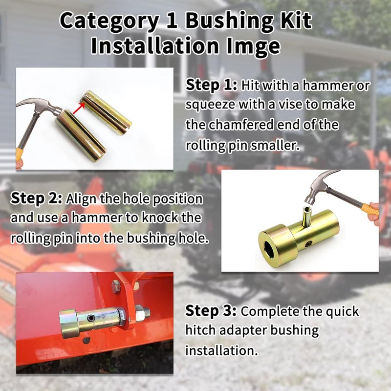 Sporthfish Quick Hitch Adapter Bushings Set for Cat 1 3-Point Tractor Implements - 4PCS Bushing Kit with Roll Pins, Gold - Image 5