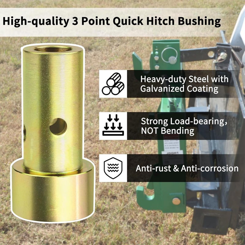 Sporthfish Quick Hitch Adapter Bushings Set for Cat 1 3-Point Tractor Implements - 4PCS Bushing Kit with Roll Pins, Gold - Image 3