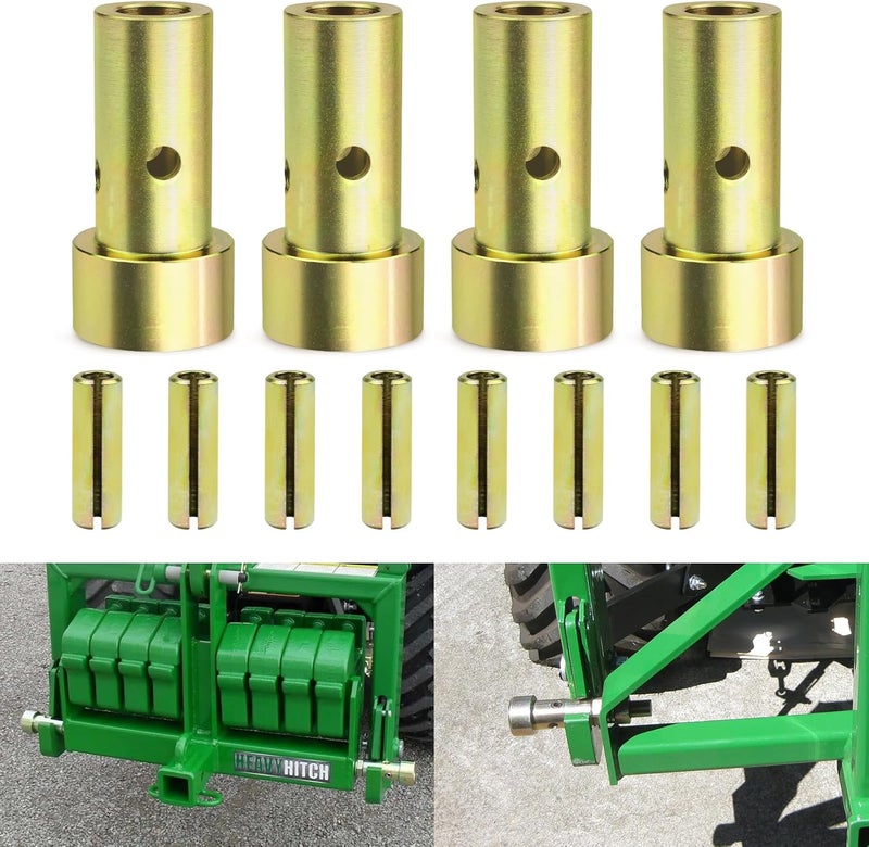Sporthfish Quick Hitch Adapter Bushings Set for Cat 1 3-Point Tractor Implements - 4PCS Bushing Kit with Roll Pins, Gold - Image 1