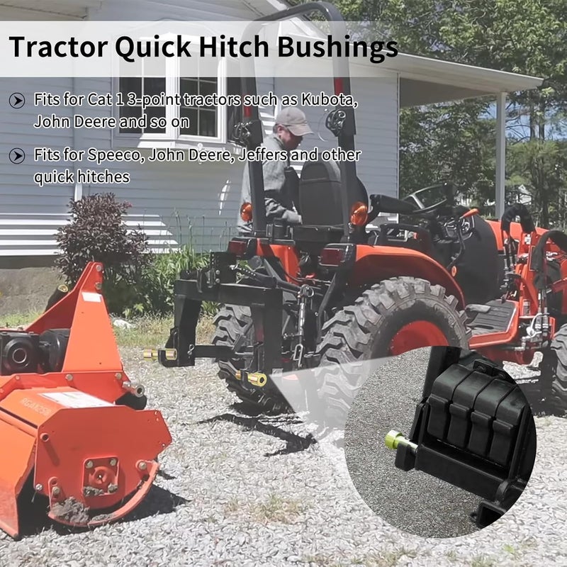 Sporthfish Quick Hitch Adapter Bushings Set for Cat 1 3-Point Tractor Implements - 4PCS Bushing Kit with Roll Pins, Gold - Image 2