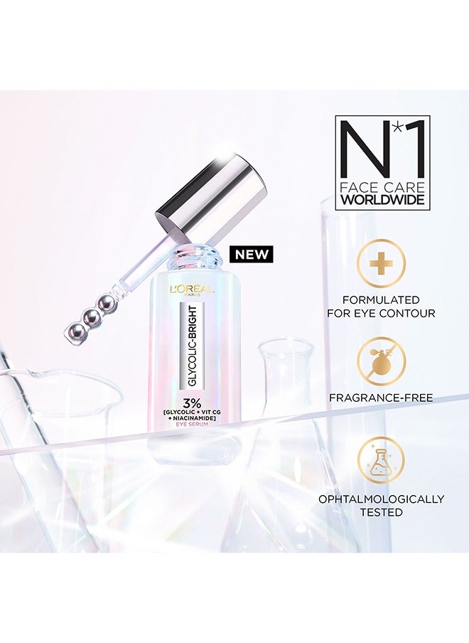 L'OREAL PARIS - Glycolic-Bright Eye serum formulated with *3% [Glycolic Acid + Vitamin Cg + Niacinamide] - Image 1