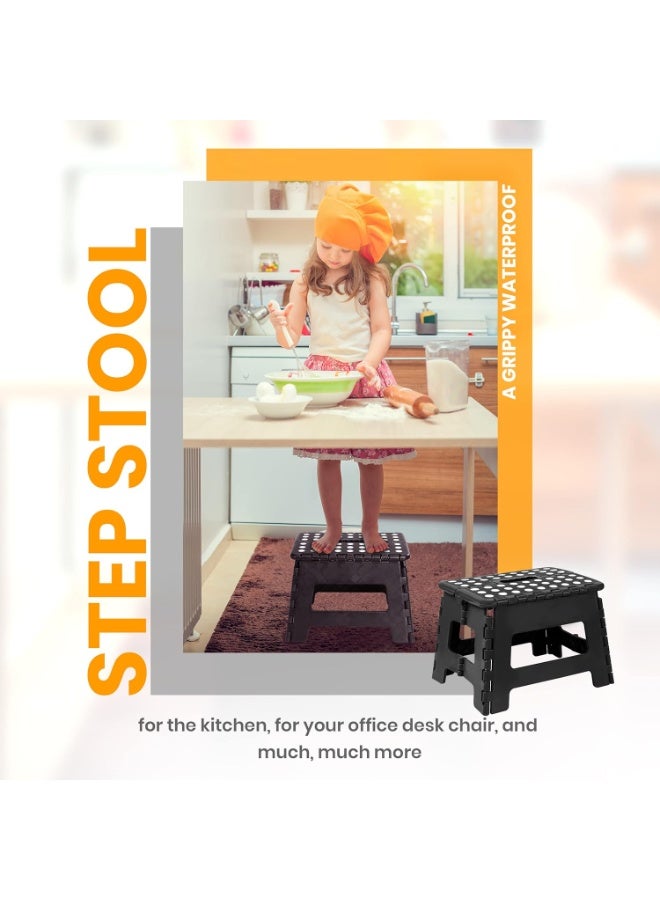 Utopia Home Folding Step Stool - (Pack of 2) Foot Stool with 9 Inch Height - Holds Up to 300 lbs - Lightweight Plastic Foldable Step Stool for Kitchen, Bathroom & Living Room (Black) - Image 2