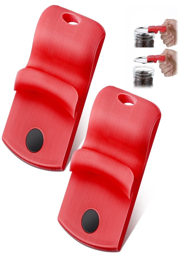 Dreyoo 2 Pack Canning Jar Opener with Magnets, Mason Jar Opener Canning Tool, Canning Jar Opener for Releases Aluminum Vacuum Seal on all Wide Mouth and Regular Mouth(Red) - Image 1