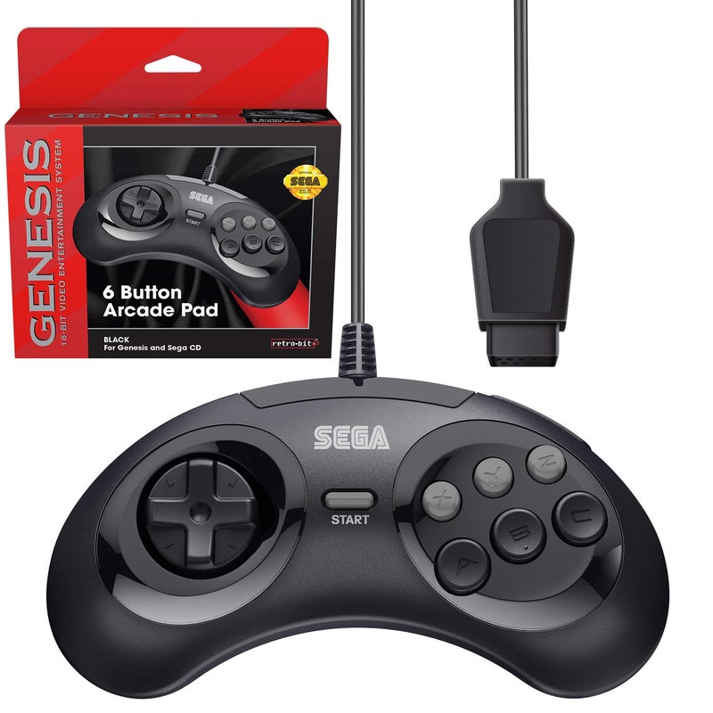 RetroBit Official Sega Genesis Controller 6Button Arcade Pad for Sega Genesis Original Port Black