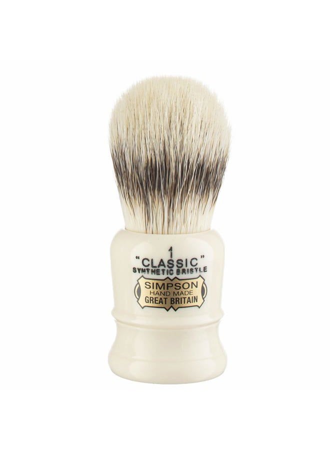 Simpson Shaving Brushes Simpsons Classic 1 - CL1 Synthetic Platinum High density Fibre Faux Handle Ivory Shaving Brush - Simpson Shaving Brushes - Wet Shave Deluxe Thick & Luxurious Lather Handle Dense & Extra Soft Bristles - Image 2
