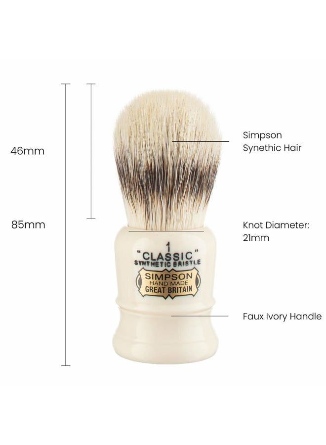 Simpson Shaving Brushes Simpsons Classic 1 - CL1 Synthetic Platinum High density Fibre Faux Handle Ivory Shaving Brush - Simpson Shaving Brushes - Wet Shave Deluxe Thick & Luxurious Lather Handle Dense & Extra Soft Bristles - Image 3