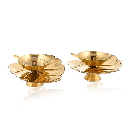 Craftvatika Leaf Brass Diya Set of 12 for Home Office Puja Decor - Leaf Shaped Brass Diya for Home Diwali Decoration Gift Items - Image 3