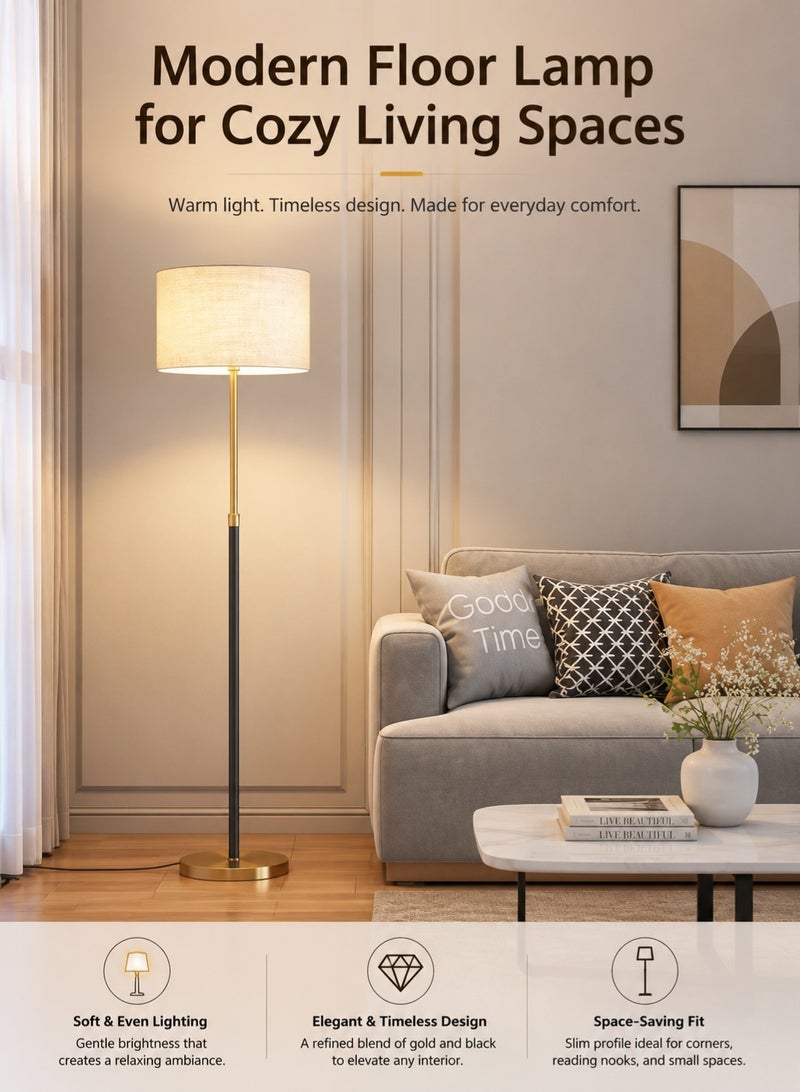 FUOE Modern gold and black floor lamp, with remote and app control, stepless dimming and color temperature adjustment, 12W LED light, marble base, 160×38 cm, suitable for living rooms, bedrooms, and offices. - Image 1